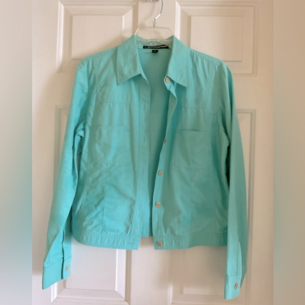 Ellen Tracy Blue Utility Jacket Professional Tailored Design